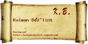 Kulman Bálint névjegykártya